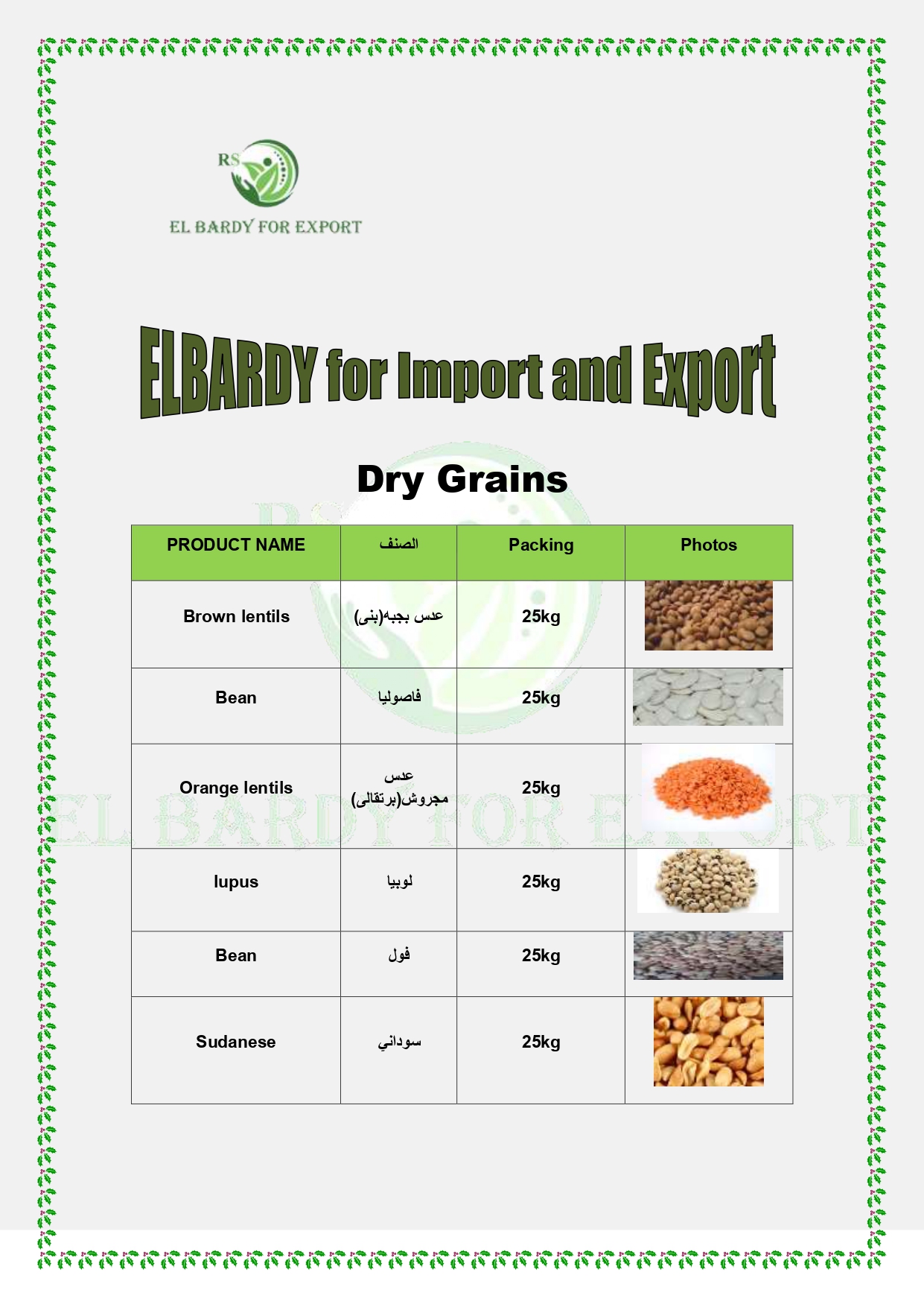 dry product list 